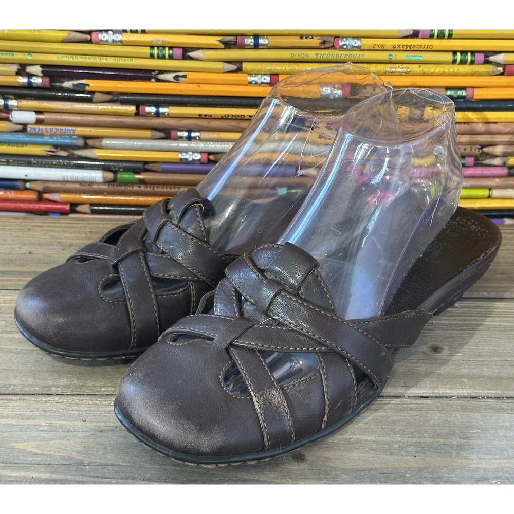 Born Closed Toe Slides Sandals Brown Leather Comfort Women's 8